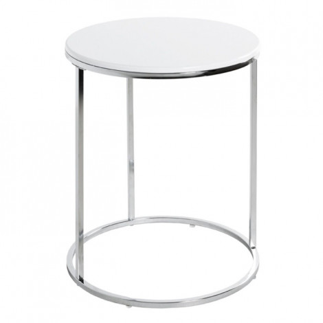 Table d'Appoint Design "Zano" 50cm Blanc & Argent|Table Basse|Paris Prix