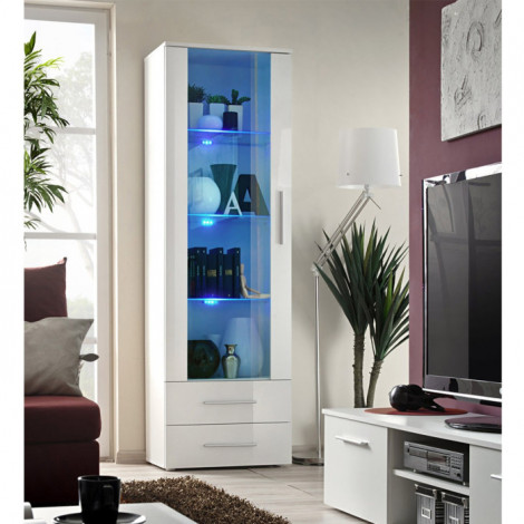 Vitrine LED Design "Neo" 190cm Blanc Brillant|Vaisselier|Paris Prix