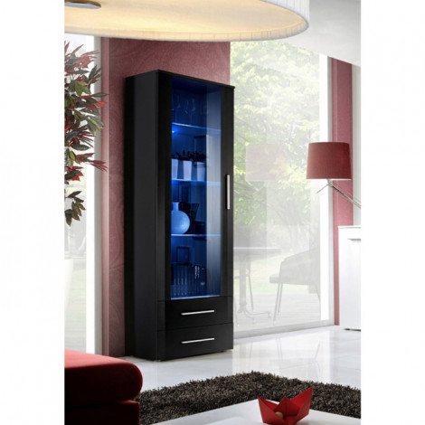 Vitrine LED Design "Neo" 190cm Noir Brillant|Vaisselier|Paris Prix