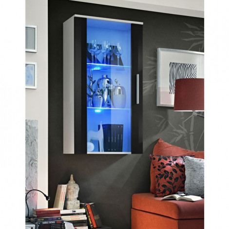 Vitrine LED Murale Design "Neo" 110cm Blanc & Noir Brillant|Vaisselier|Paris Prix