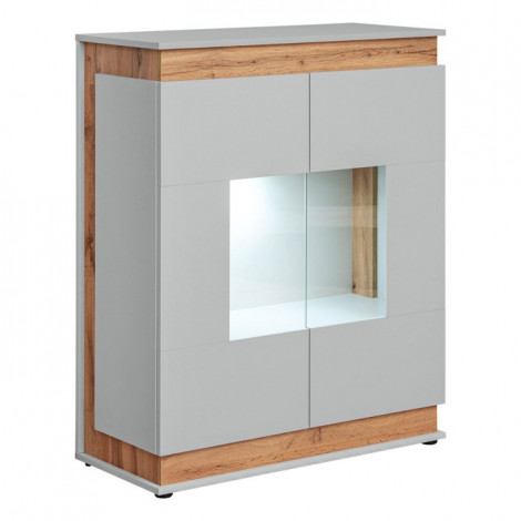 Vitrine Led 2 Portes "Berlin" 111cm Gris & Naturel|Vaisselier|Paris Prix