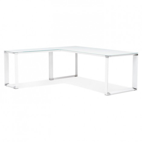 Bureau d'Angle en Verre Design "Hovik" 200cm Blanc|Bureau|Paris Prix