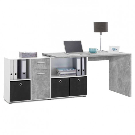 Bureau d'Angle Réversible "Oxela" 135cm Gris & Blanc|Bureau|Paris Prix