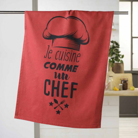 Torchon de Cuisine "Comme un Chef" 50x70cm Rouge|Linge de Cuisine|Paris Prix