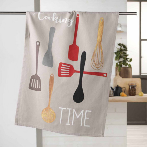 Torchon de Cuisine "Cooking Time" 50x70cm Beige|Linge de Cuisine|Paris Prix