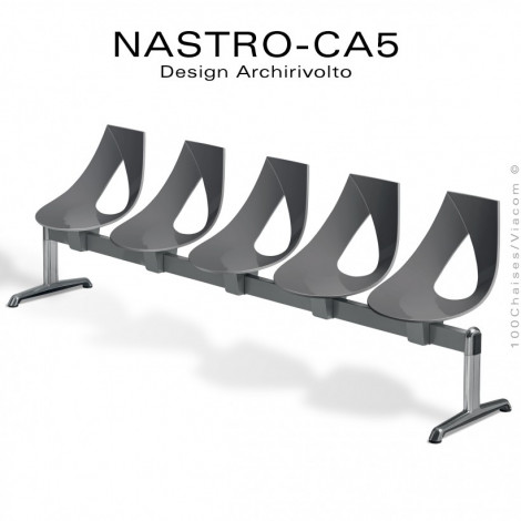 Banc design NASTRO-CA5 ou siège sur poutre pour salle d'attente, assise coque plastique couleur, piétement aluminium.|Banquettes / Bancs / Poufs|100chaises