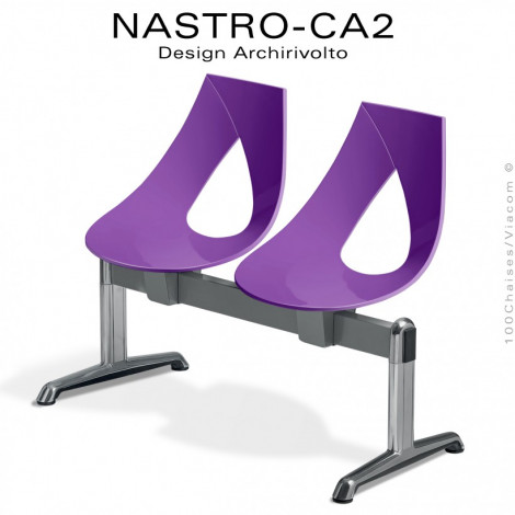 Banc design NASTRO-CA2 ou siège sur poutre pour salle d'attente, assise coque plastique couleur, piétement aluminium.|Banquettes / Bancs / Poufs|100chaises