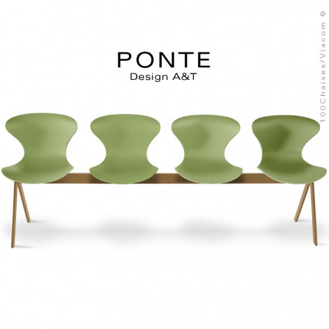 Banc ou assise sur poutre pour salle d'attente PONTE, quatre places, coque plastique couleur, piétement acier peint.|Banquettes / Bancs / Poufs|100chaises