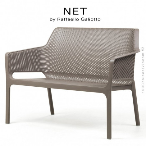 Banc design d'extérieur NET, assise deux places, structure et assise plastique couleur avec coussin.|Banquettes / Bancs / Poufs|100chaises