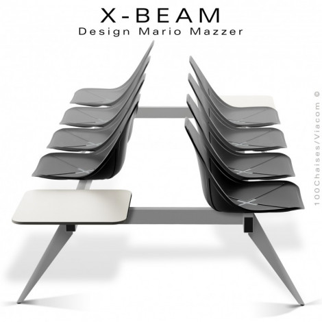 Banc design X-BEAM, structure acier peint, assise dos à dos plastique avec incrustation bois peint et tablettes portes revues.|Banquettes / Bancs / Poufs|100chaises