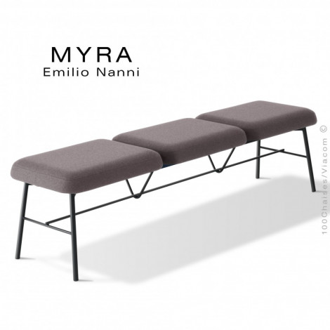 Banquette confort MYRA, assise garnie de mousse, habillage tissu couleur, piétement acier peint ou chromé brillant.|Banquettes / Bancs / Poufs|100chaises