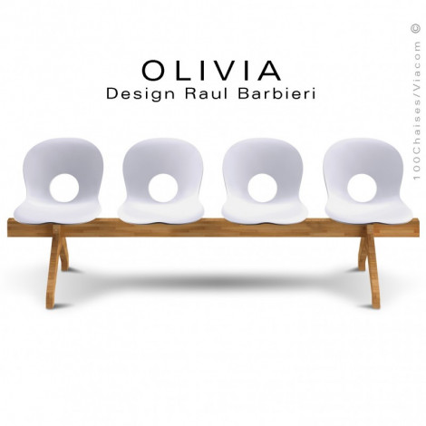 Banc design OLIVIA, piétement bois, assise 4 places coque plastique couleur.|Banquettes / Bancs / Poufs|100chaises