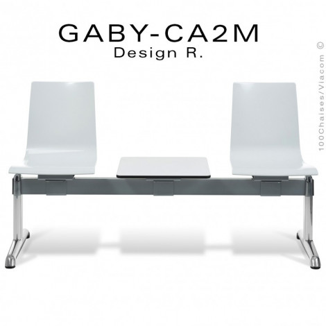 Banc ou assise sur poutre GABY pour salle d'attente, assise deux places couleur avec porte revues, piétement aluminium.|Banquettes / Bancs / Poufs|100chaises