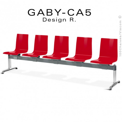 Banc ou assise sur poutre GABY pour salle d'attente, assise cinq places coque couleur, piétement aluminium.|Banquettes / Bancs / Poufs|100chaises