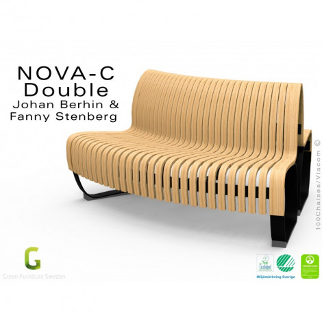 Banc dos à dos courbe NOVA double assise bois structure métal - 2 modules|Banquettes / Bancs / Poufs|100chaises