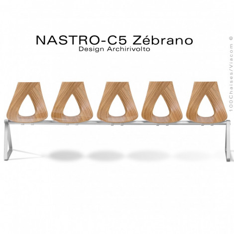 Banc design NASTRO-C5 ou siège sur poutre pour salle d'attente, assise bois Zébrano, piétement acier peint.|Banquettes / Bancs / Poufs|100chaises