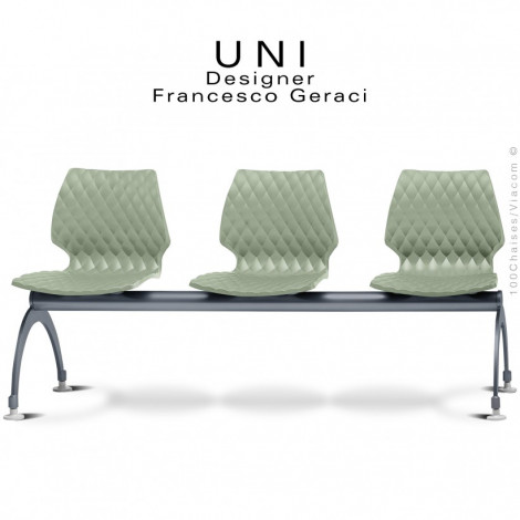 Banc design UNI, ou siège sur poutre, assise 3 places plastique effet matelassé couleur, piétement acier peint.|Banquettes / Bancs / Poufs|100chaises