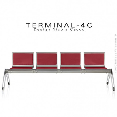 Banc design pour salle d'attente TERMINAL, assise quatre places avec coussins, structure acier peint.|Banquettes / Bancs / Poufs|100chaises