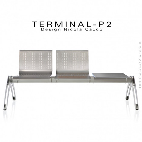 Banc design pour salle d'attente ou aéroport TERMINAL, assise deux places avec tablette porte revue, structure acier peint.|Banquettes / Bancs / Poufs|100chaises