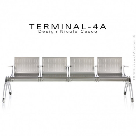 Banc design pour salle d'attente ou aéroport TERMINAL, assise quatre places avec accoudoirs, structure acier peint.|Banquettes / Bancs / Poufs|100chaises