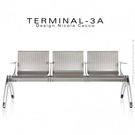 Banc design pour salle d'attente ou aéroport TERMINAL assise trois places avec accoudoirs, structure acier peint.|Banquettes / Bancs / Poufs|100chaises