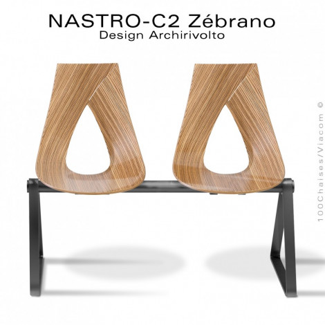 Banc ou assise sur poutre design NASTRO-C2 pour salle d'attente, assise bois Zébrano, piétement acier peint.|Banquettes / Bancs / Poufs|100chaises