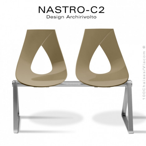 Banc pour salle d'attente design NASTRO-C2, assise deux places coque plastique couleur, piétement acier peint.|Banquettes / Bancs / Poufs|100chaises