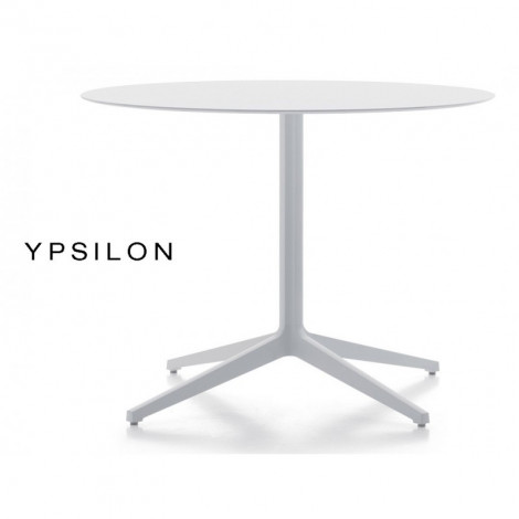 Tables design ronde YPSILON, piétement fonte d'aluminum peint, plateau Compact couleur pour extérieur - Lot de 3 pièces.|Table|100chaises