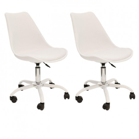 Lot de 2 Chaises à Roulettes "Kiruna" 92cm Blanc|Chaises et Fauteuils|Paris Prix